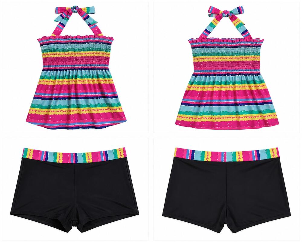 Women’s XL 2-Piece Tankini Swimsuit Colorful Halter Top & Black Boyshort Bottom
